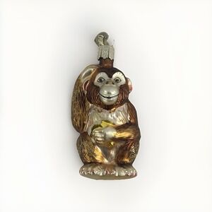 Old World Christmas Monkey Banana Ornament 4" Glass Hand Blown Glitter OWC